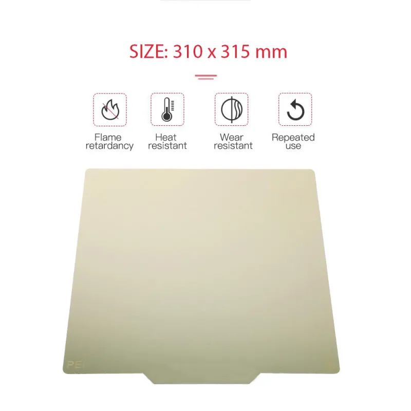 310 x 315 mm PEI to PEI Double Face Build Plate Sheet for Creality and Other 3D Printers 310 x 315 mm PEI to PEI Double Face Build Plate Sheet for Creality and Other 3D Printers
