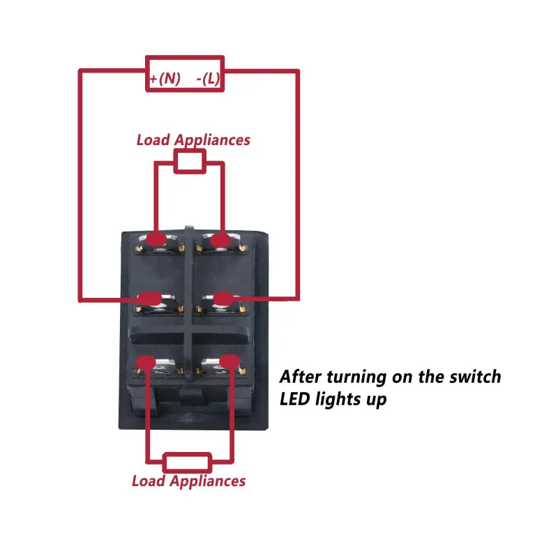 KCD2-202N ON-ON Rocker Switch DPDT 6 Pin 250V 16A - Red