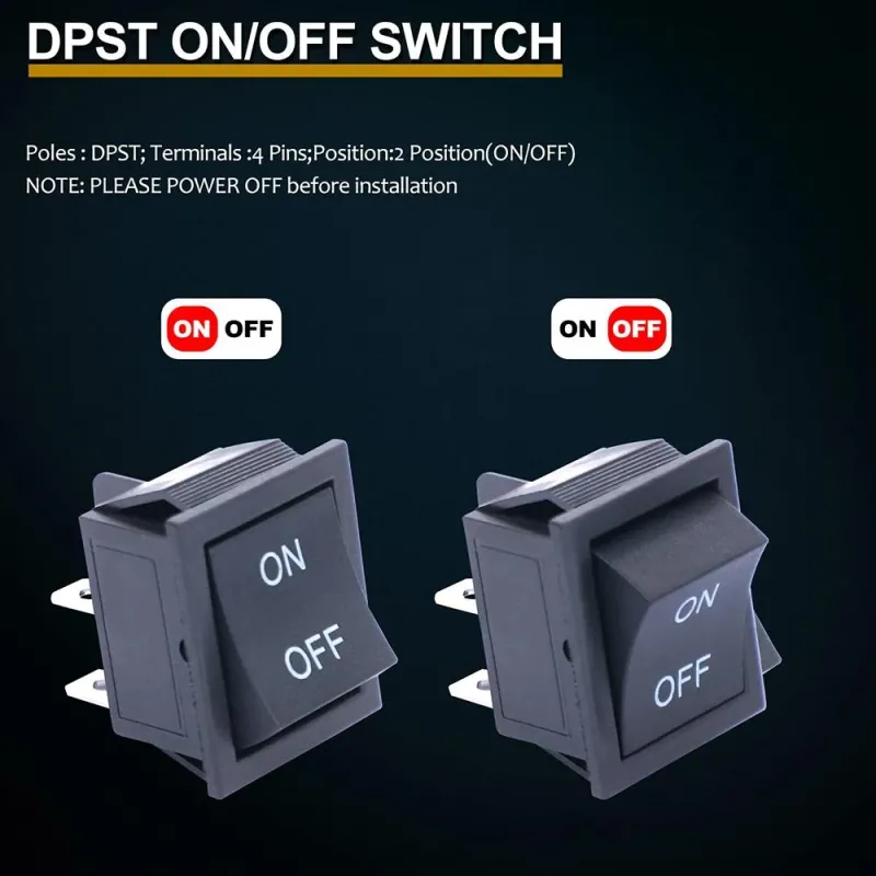 KCD2-201-4 ON-OFF Rocker Switch DPST 4 Pin 250V 16A - Black