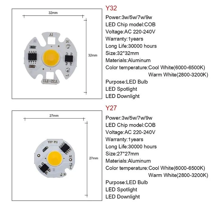 220V 7W Power Led Board Module IP65 Y32 2800-3200K Warm White