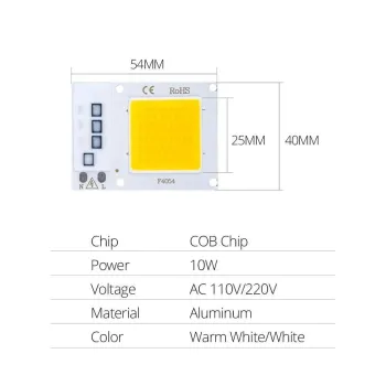220V 10W Power Led Board Modul IP65 2800-3200K Alb Cald