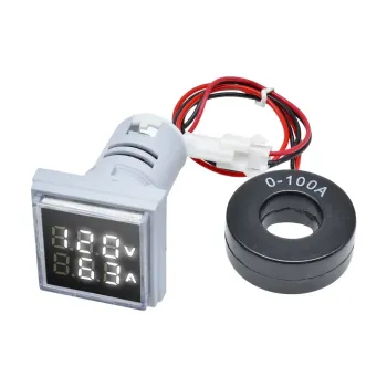 Square LED Dual Display AC Voltage & Current Meter – 60–500V / 100A – White Square LED Dual Display AC Voltage & Current Meter – 60–500V / 100A – White