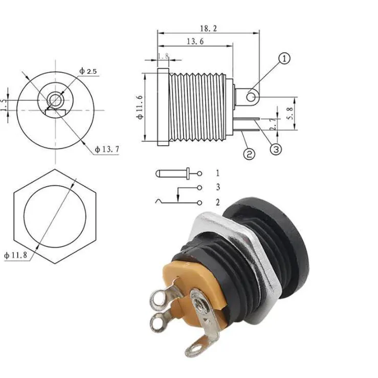DC Power Jack for Panel 5.5 x 2.5 mm - Female