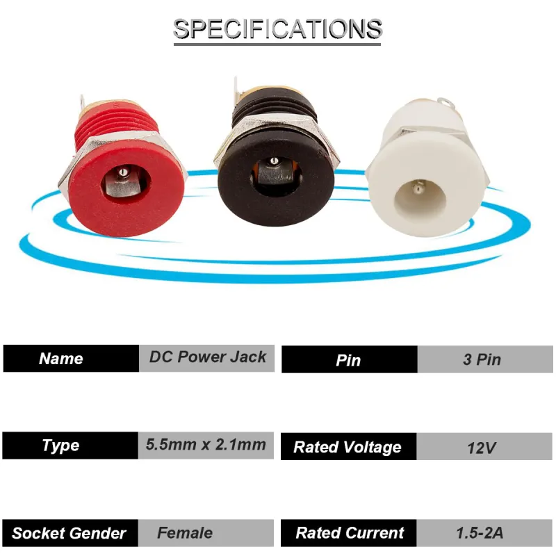 DC Power Jack for Panel 5.5 x 2.1 mm Female - White