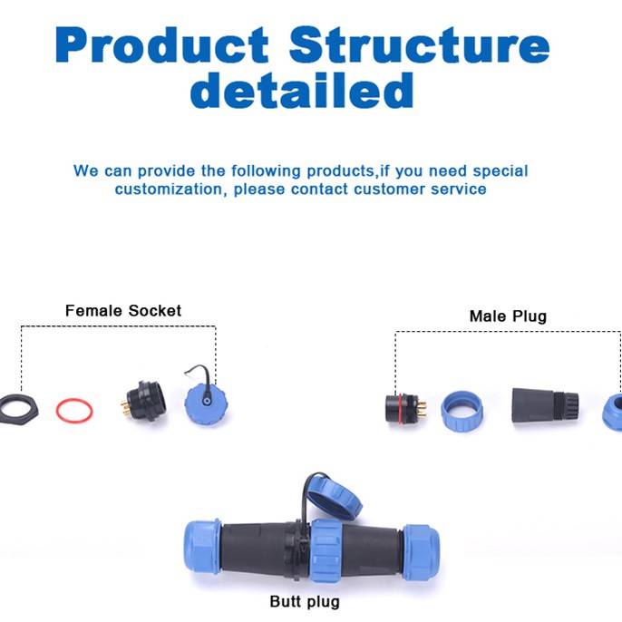 Conector SP13 waterproof IP68, mufa masculină și femelă cu 2 pini, o pereche