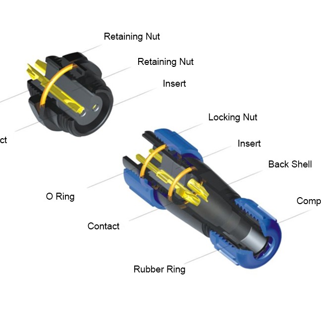 Conector SP13 waterproof IP68, mufa masculină și femelă cu 2 pini, o pereche