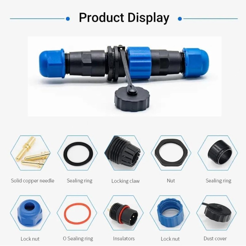 SP13 Waterproof IP68 Connector 4 Pin Male Plug and Female Socket One Pair