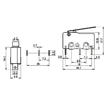 KW12 Micro Limit Switch Straight Type - PCB Mount 5A 250VAC KW12 Micro Limit Switch Straight Type - PCB Mount 5A 250VAC