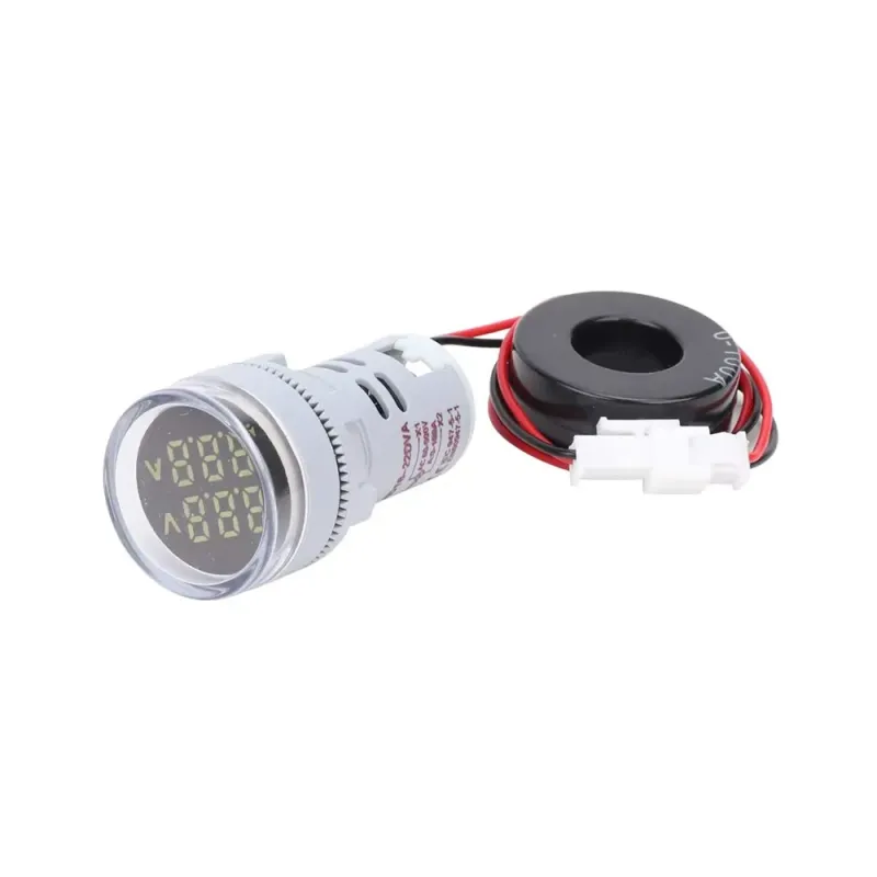 Round LED Dual Display AC Amp Volt Ampermeter Voltmeter  60-500V 100A - White