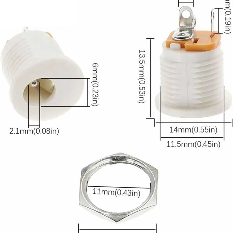 DC Power Jack for Panel 5.5 x 2.1 mm Female - White DC Power Jack for Panel 5.5 x 2.1 mm Female - White