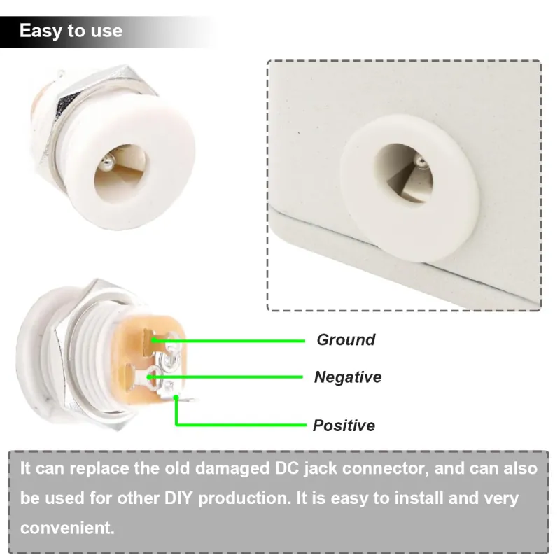 DC Power Jack for Panel 5.5 x 2.1 mm Female - White DC Power Jack for Panel 5.5 x 2.1 mm Female - White