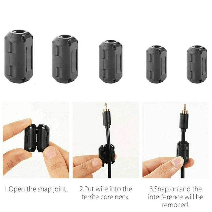 Ferrite Magnetic Core Clip 5mm - Suppresor de Zgomot cablu, EMI - Filtru RFI Ferrite Magnetic Core Clip 5mm - Suppresor de Zgomot cablu, EMI - Filtru RFI