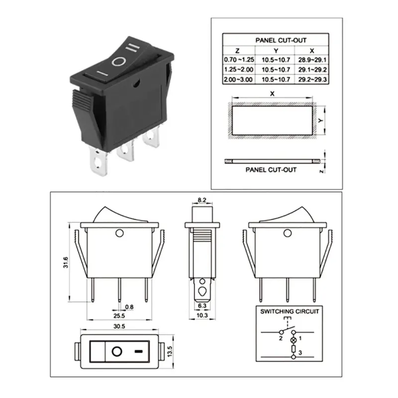 KCD3-103 Rocker Switch SPDT ON-OFF- ON 250V 15A 3 Ways - Black KCD3-103 Rocker Switch SPDT ON-OFF- ON 250V 15A 3 Ways - Black