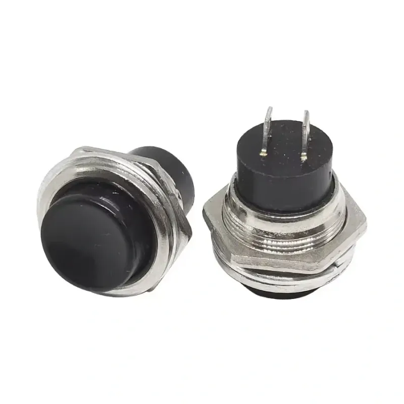 16mm Buton de Împingere Momentan ON-OFF 2A PBS-26B - NEGRU